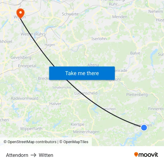 Attendorn to Witten map