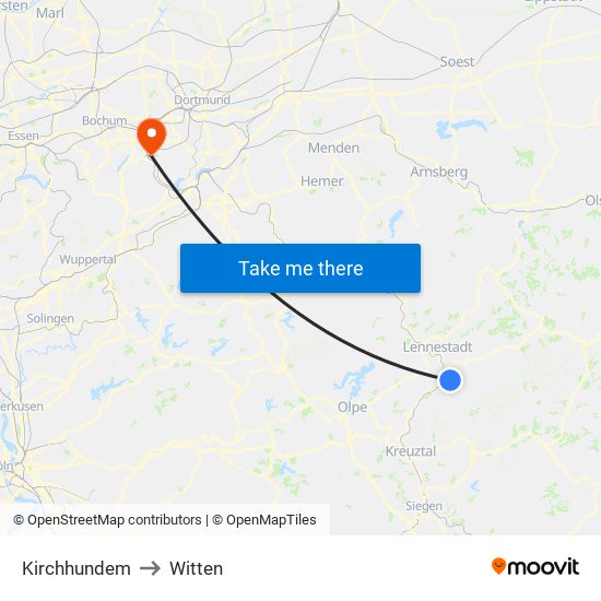 Kirchhundem to Witten map