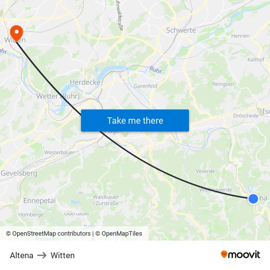 Altena to Witten map