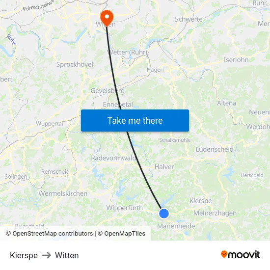 Kierspe to Witten map