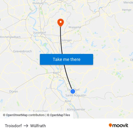 Troisdorf to Wülfrath map