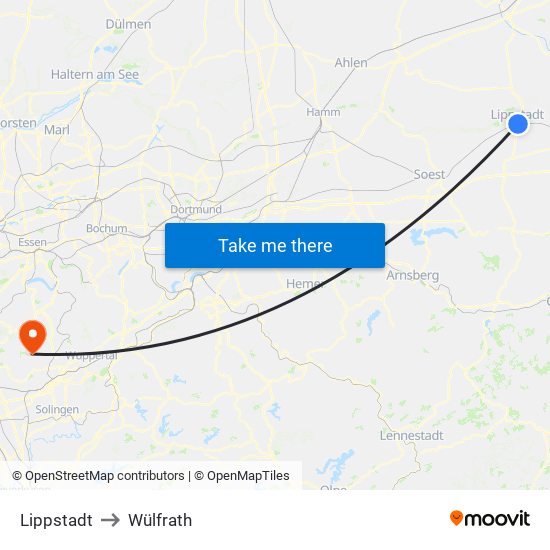 Lippstadt to Wülfrath map