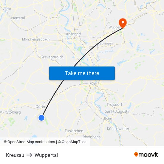 Kreuzau to Wuppertal map