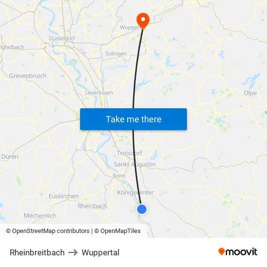 Rheinbreitbach to Wuppertal map