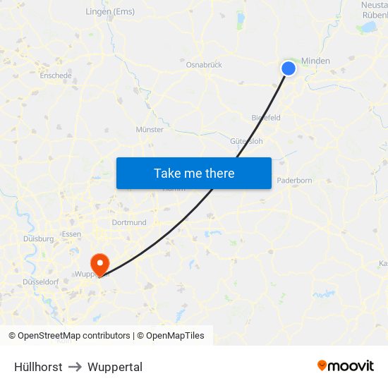 Hüllhorst to Wuppertal map