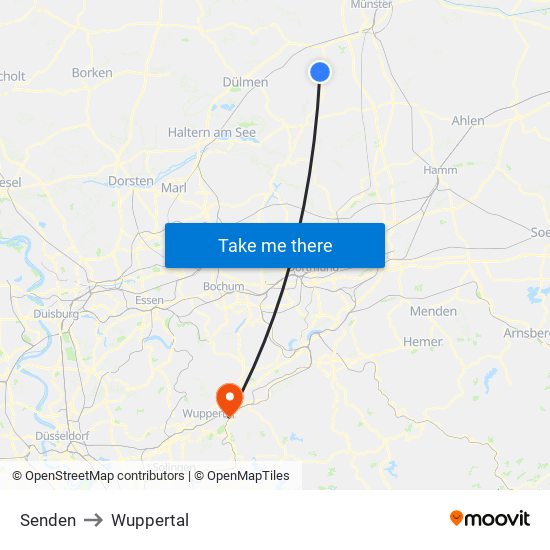 Senden to Wuppertal map