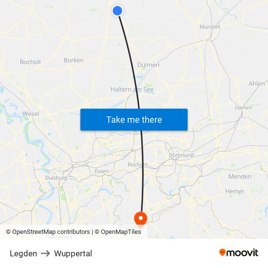 Legden to Wuppertal map