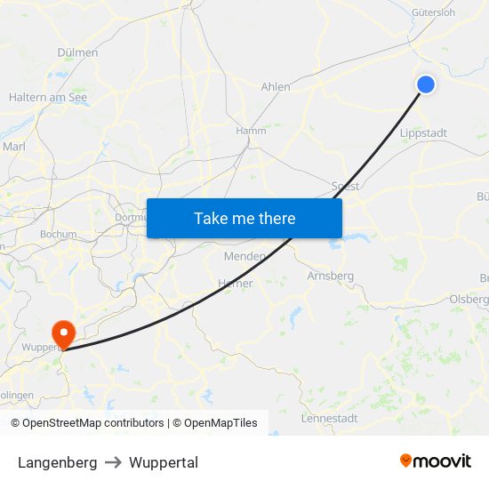 Langenberg to Wuppertal map