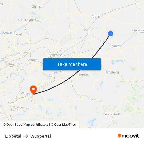 Lippetal to Wuppertal map