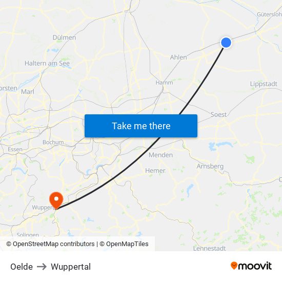 Oelde to Wuppertal map