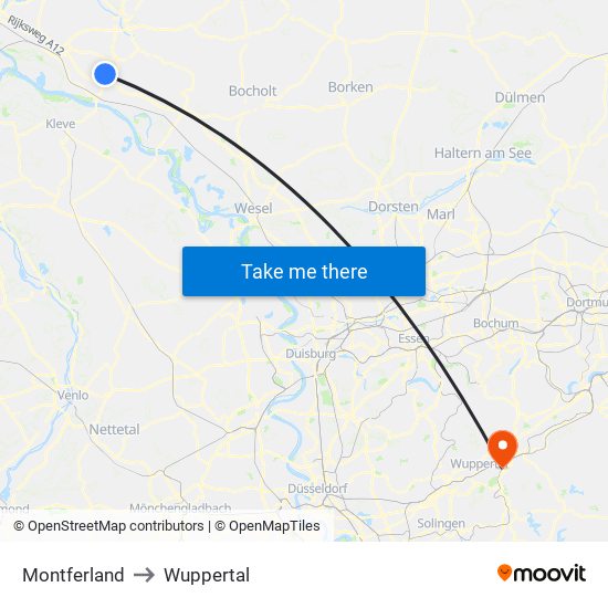 Montferland to Wuppertal map