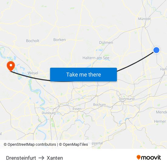 Drensteinfurt to Xanten map