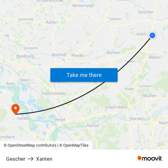 Gescher to Xanten map