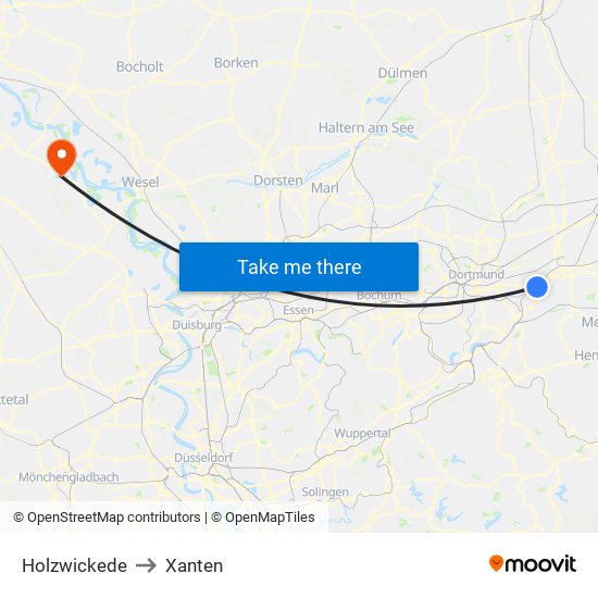 Holzwickede to Xanten map