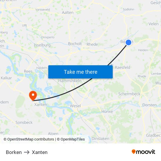 Borken to Xanten map