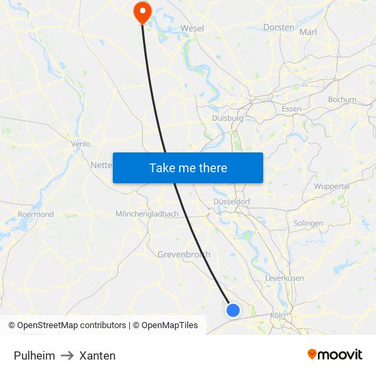 Pulheim to Xanten map
