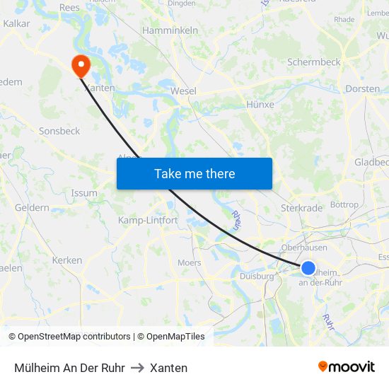 Mülheim An Der Ruhr to Xanten map