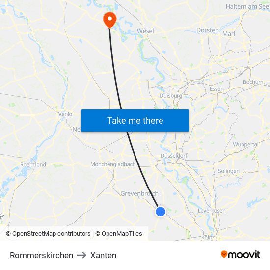 Rommerskirchen to Xanten map