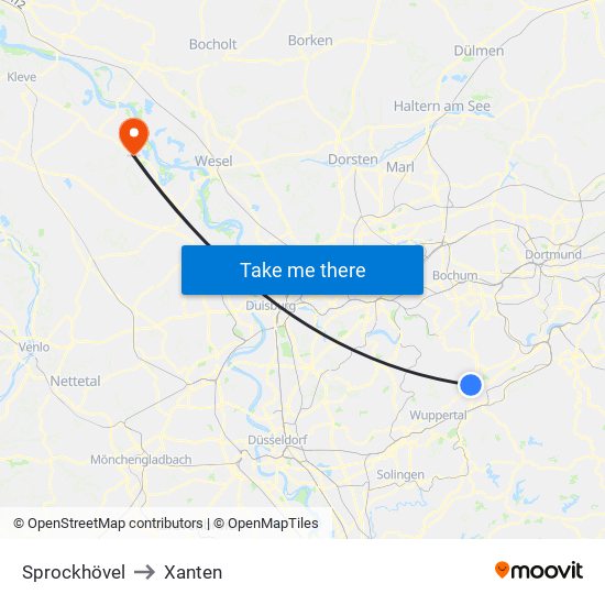 Sprockhövel to Xanten map