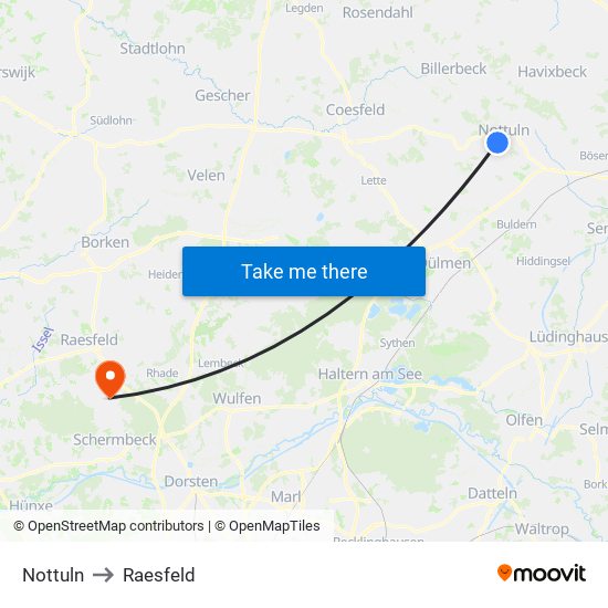 Nottuln to Raesfeld map