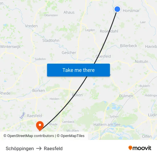 Schöppingen to Raesfeld map