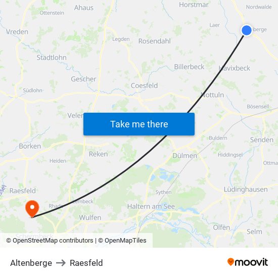 Altenberge to Raesfeld map