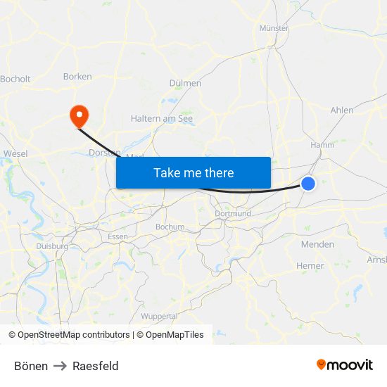 Bönen to Raesfeld map