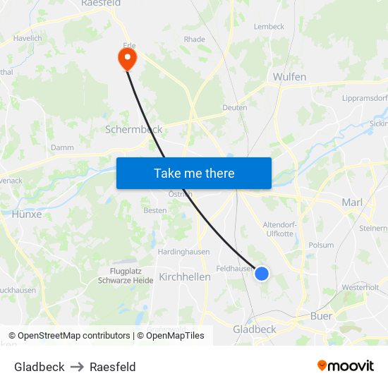 Gladbeck to Raesfeld map