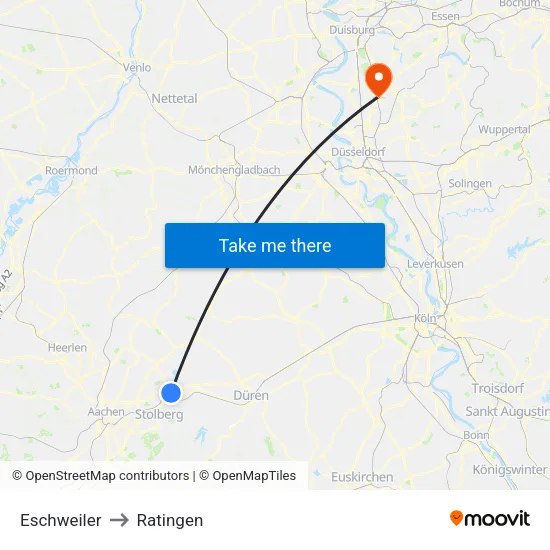 Eschweiler to Ratingen map
