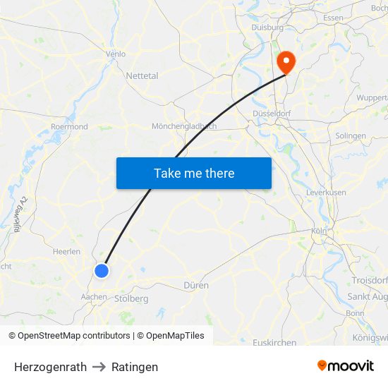 Herzogenrath to Ratingen map