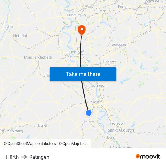 Hürth to Ratingen map