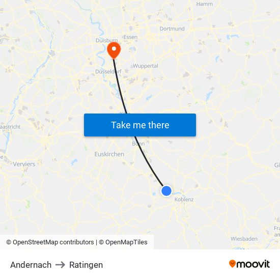 Andernach to Ratingen map