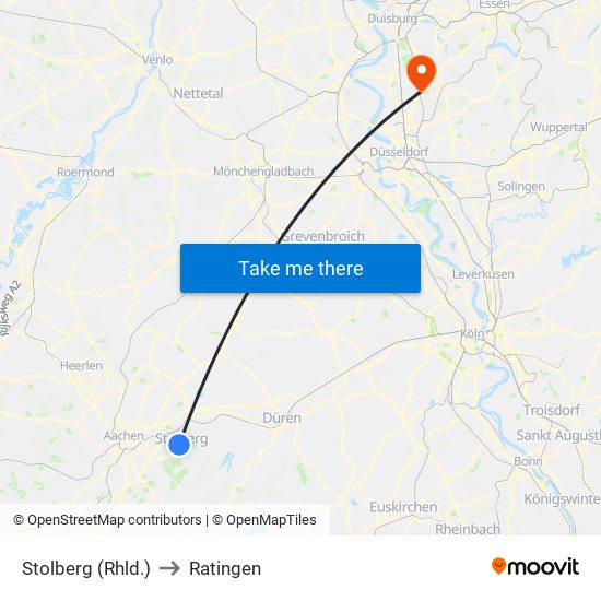 Stolberg (Rhld.) to Ratingen map