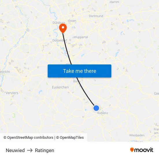 Neuwied to Ratingen map