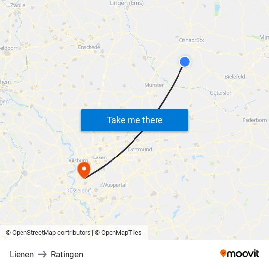 Lienen to Ratingen map