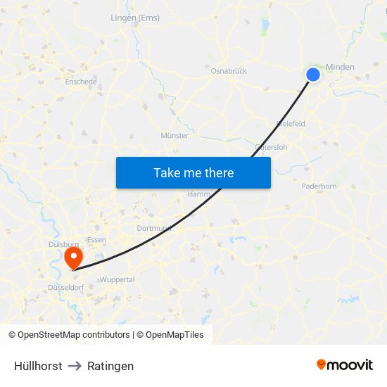 Hüllhorst to Ratingen map