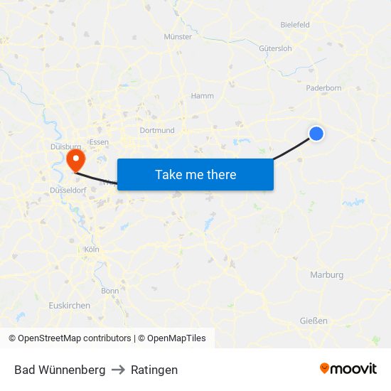 Bad Wünnenberg to Ratingen map