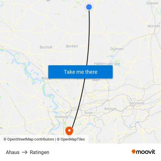 Ahaus to Ratingen map