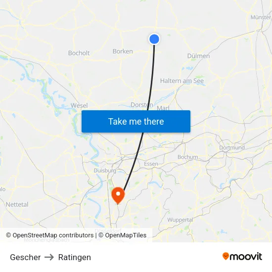 Gescher to Ratingen map