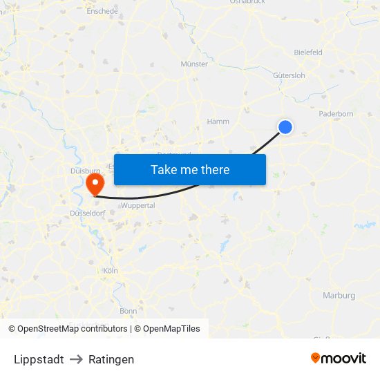 Lippstadt to Ratingen map