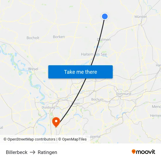 Billerbeck to Ratingen map