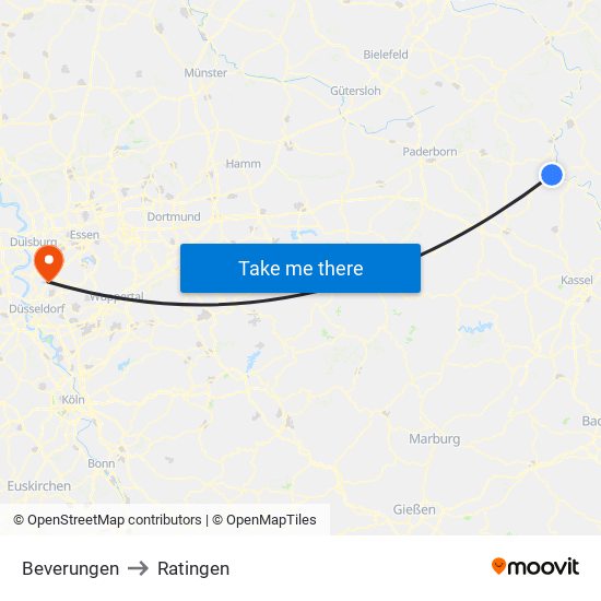 Beverungen to Ratingen map