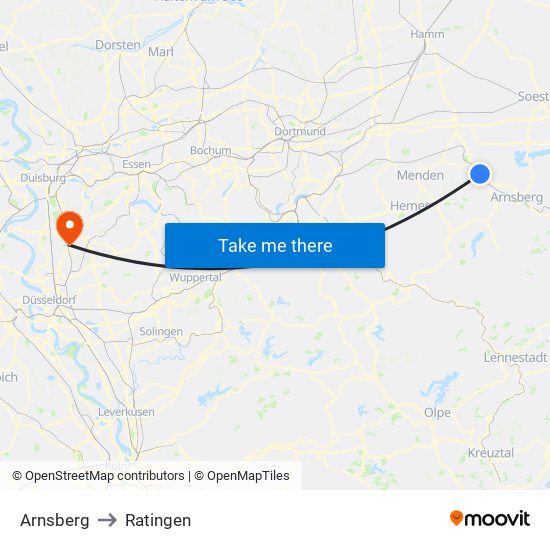 Arnsberg to Ratingen map