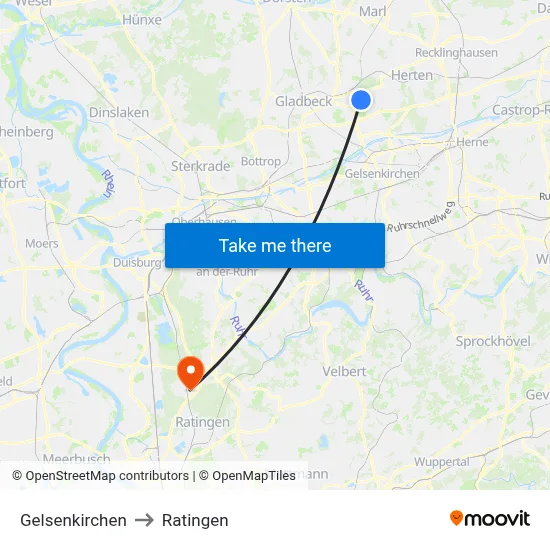 Gelsenkirchen to Ratingen map