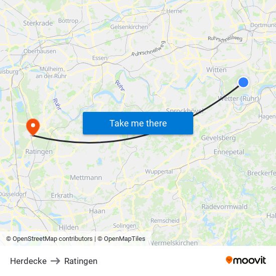 Herdecke to Ratingen map