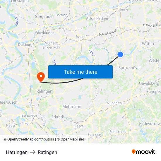 Hattingen to Ratingen map