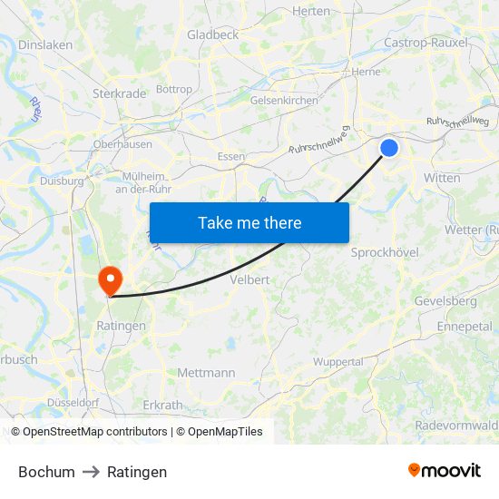 Bochum to Ratingen map