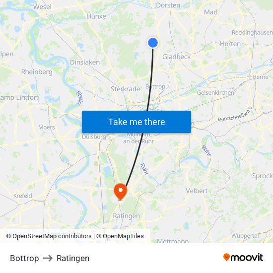 Bottrop to Ratingen map