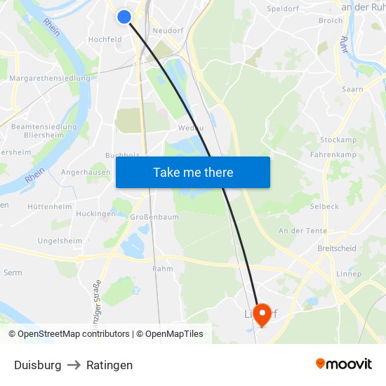 Duisburg to Ratingen map