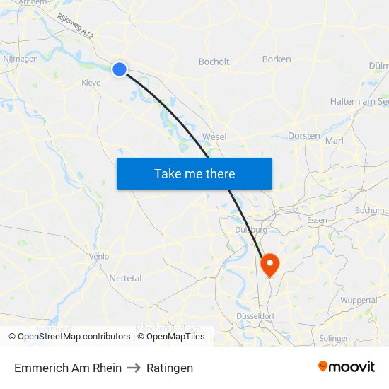 Emmerich Am Rhein to Ratingen map
